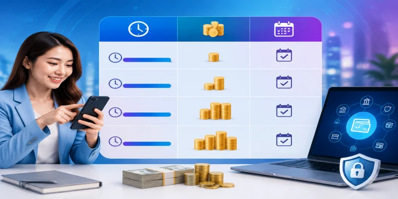 Bảng so sánh thời gian và hạn mức giao dịch của các phương thức thanh toán tại HI88