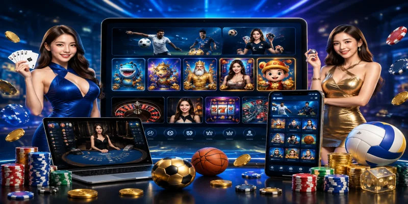 Giao diện trang chủ và các danh mục trò chơi trực tuyến tại nhà cái HI88